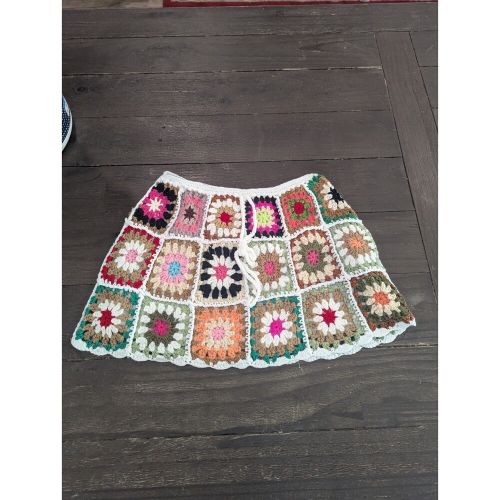 SHEIN Crochet Patchwork Multicolor Mini Skirt Juniors Womens Size Medium